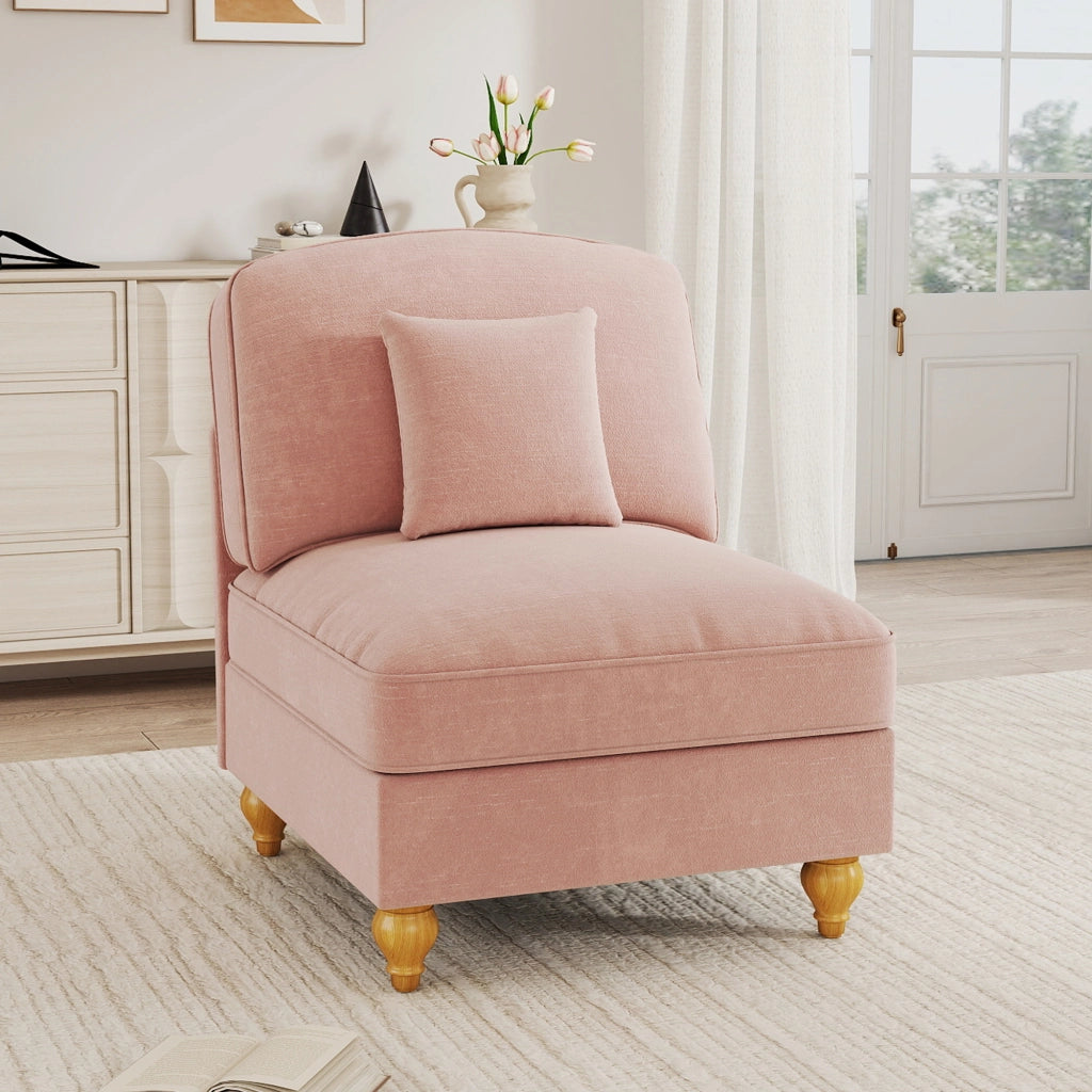 DIVANO senza braccioli 79x75x23 cm in ciniglia rosa con 1 cuscino