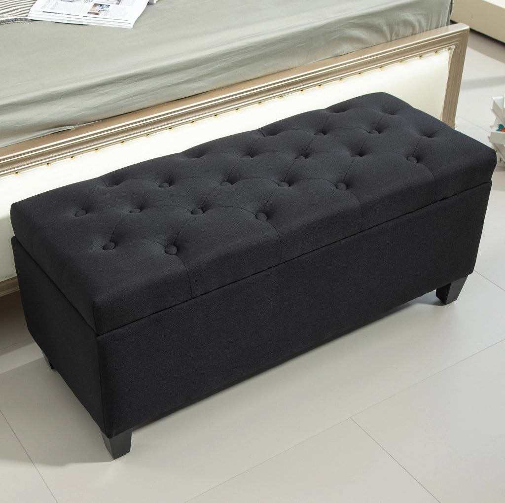 Panca contenitore imbottita 100x40x44 cm in poliestere nero HOMVRA