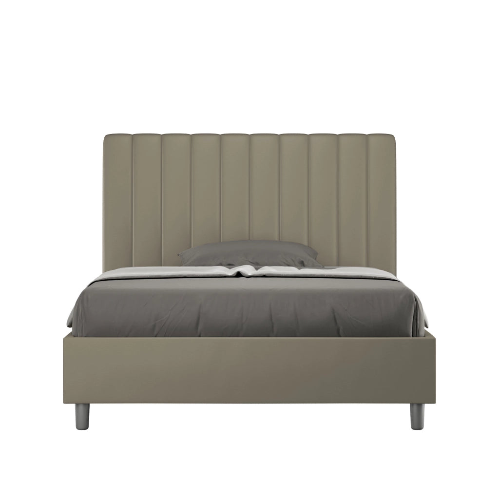 BS COM Letto una piazza e mezza con rete imbottito 130x190 similpelle cappuccino