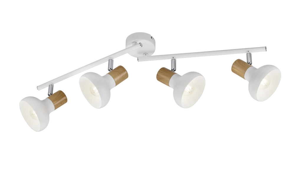 Plafoniera barra 4 spot bianca/legno LATIKA E14 10W