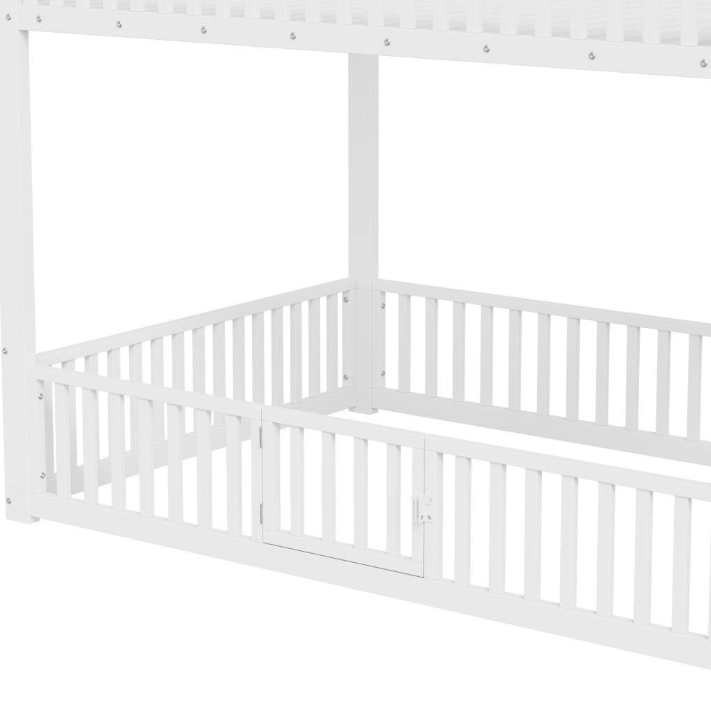 Letto a castello 140x200 con scala contenitore e illuminazione LED, colore bianco