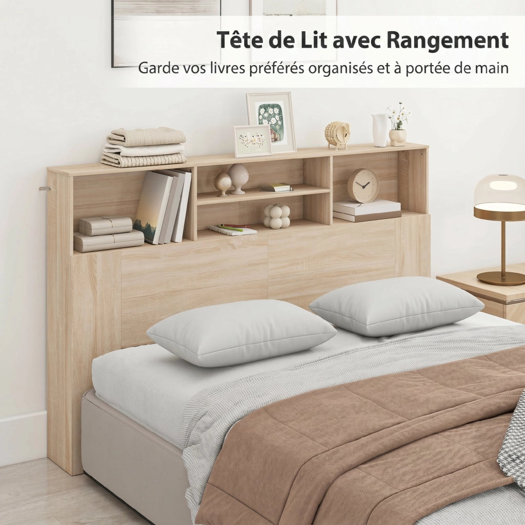 Testiera con contenitore e scaffali ¨C Minimal ¨C 160x20.2x108.2 cm legno naturale