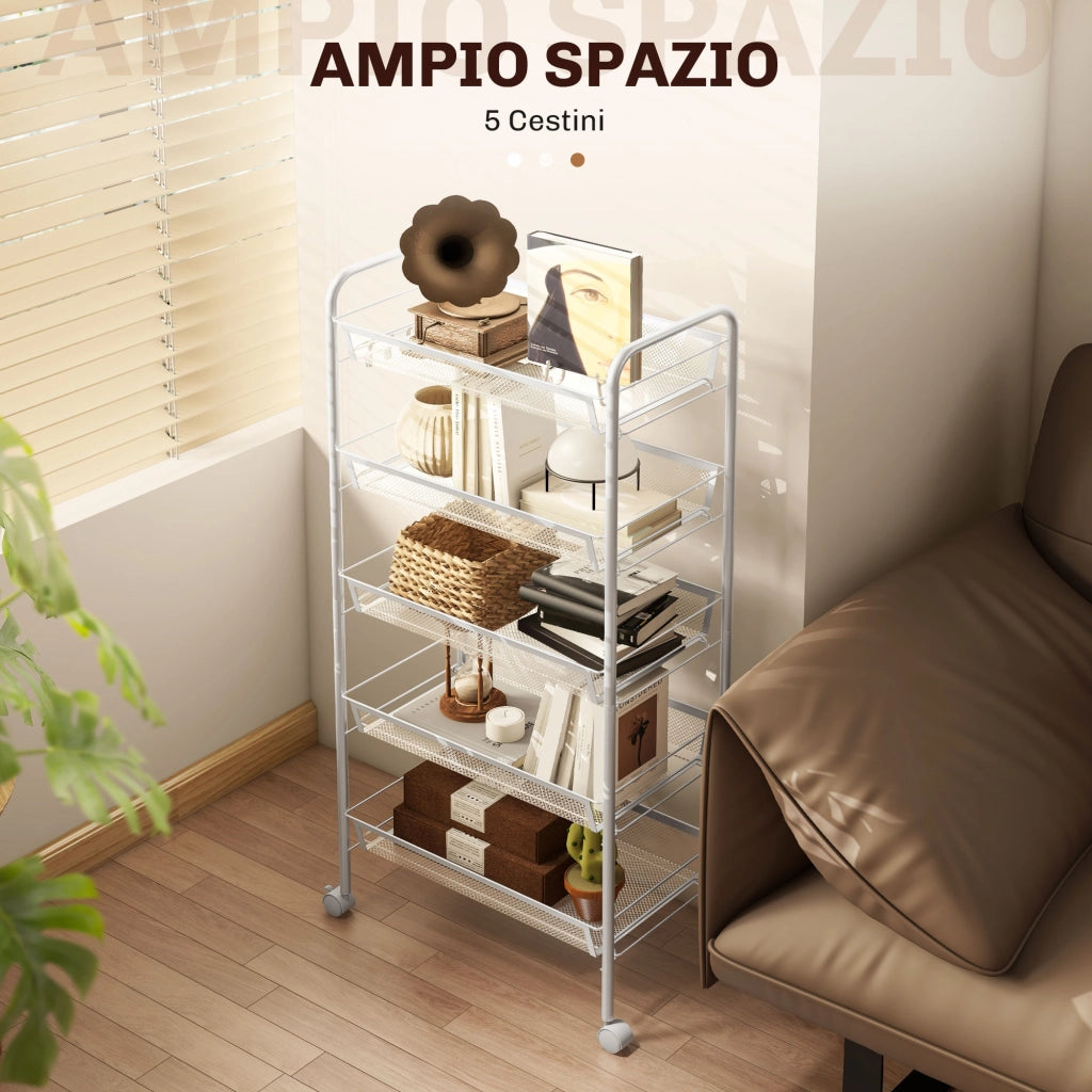Carrello da Cucina a 5 Livelli ¨C Minimal ¨C Bianco 45x26.5x106cm