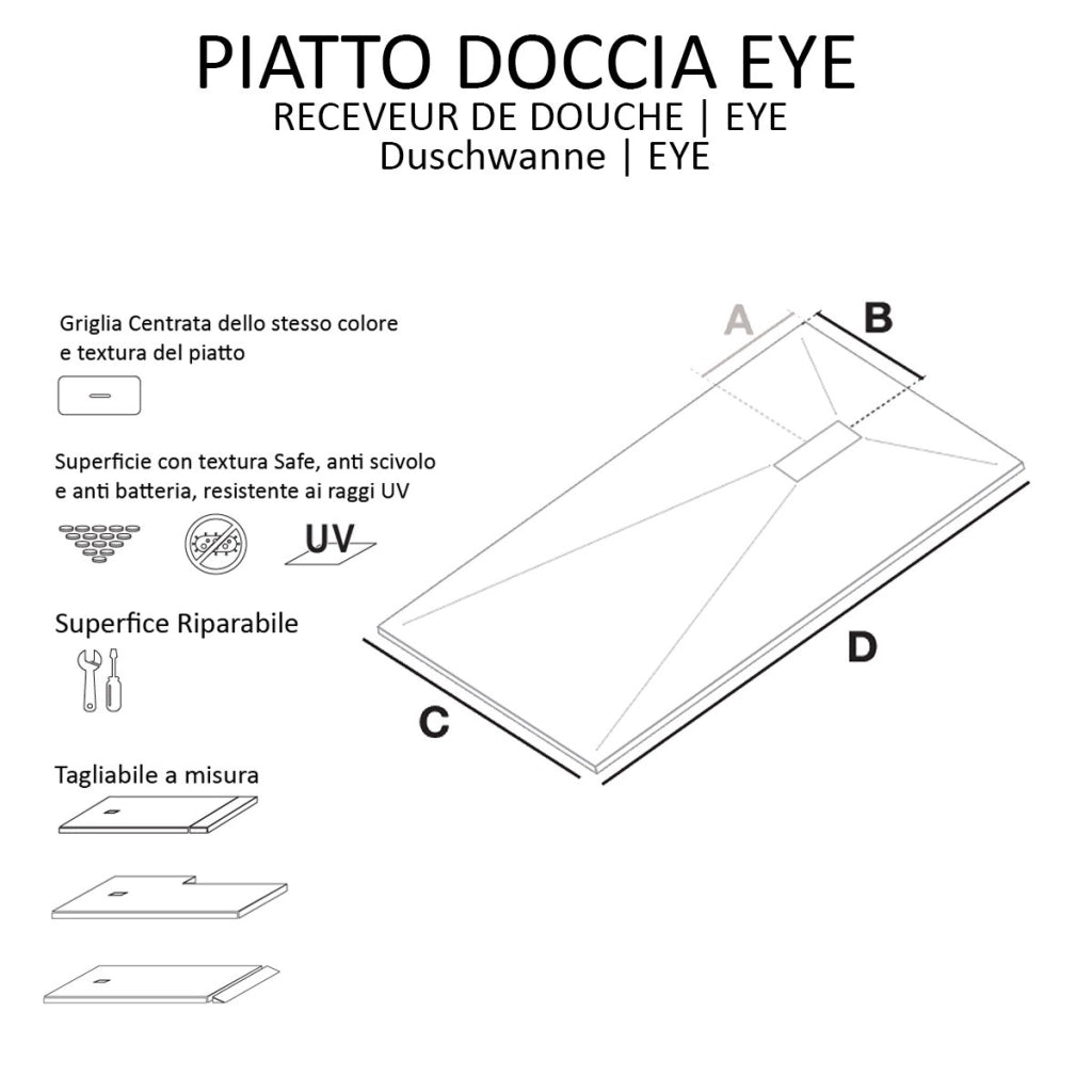 Piatto doccia in marmoresina nero effetto pietra cemento maka, misura 80x190