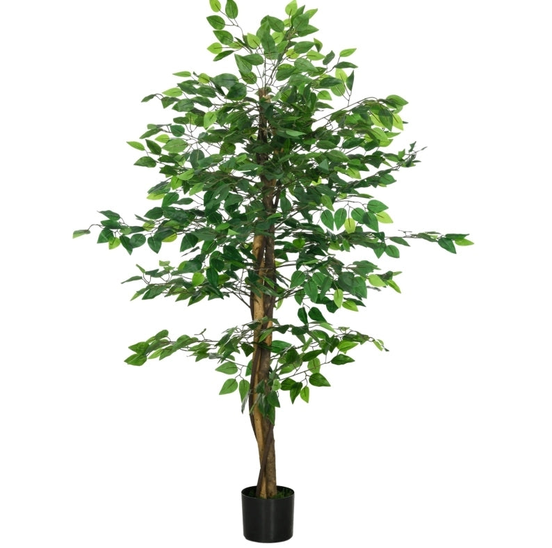 Ficus artificiale ULEVR 150 cm con 882 foglie, vaso in cemento e muschio decorativo, verde