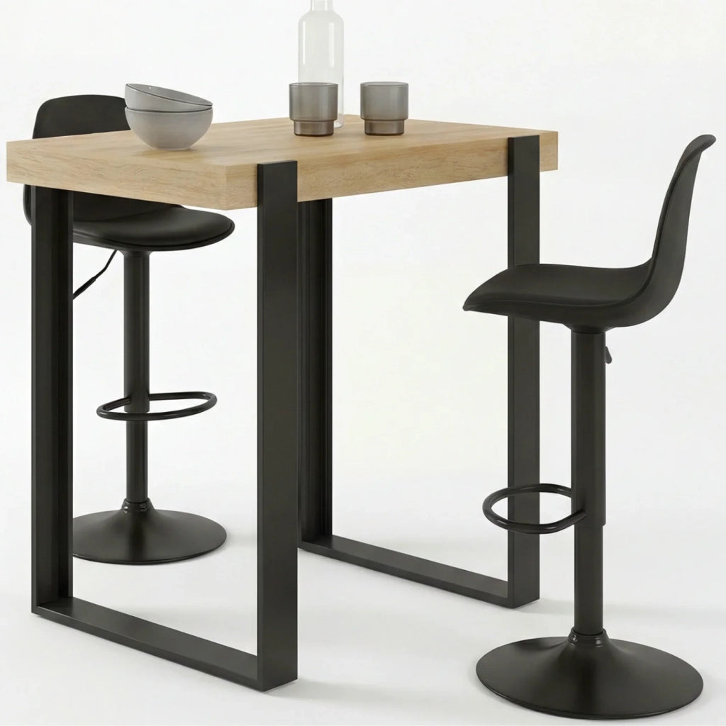 IDMarket - Tavolo da bar PHOENIX in legno e nero e 2 sgabelli KARL neri con gambe nere