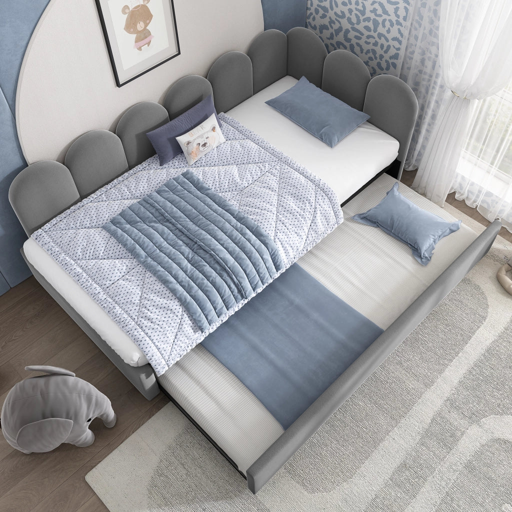 Letto da giorno 90x200 cm con letto estraibile 90x190 cm in velluto grigio
