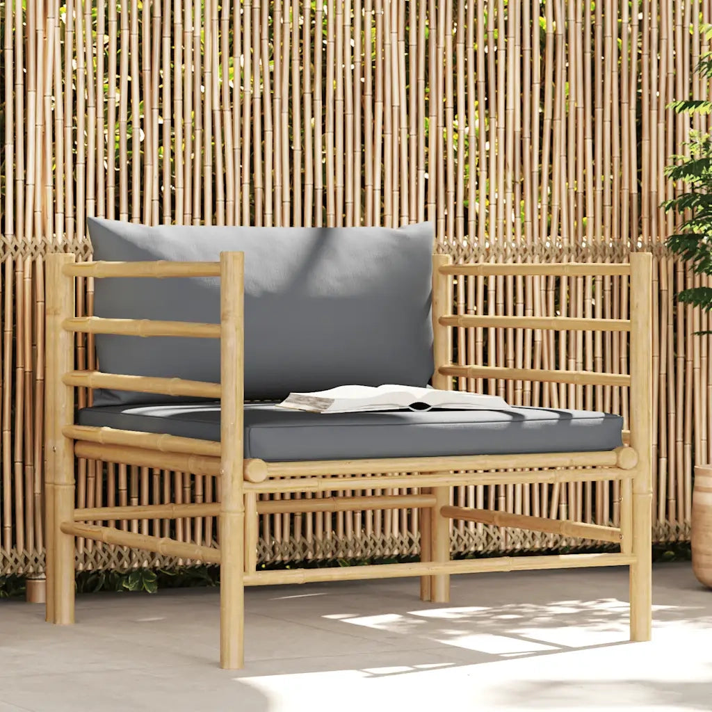 Divano da Giardino con Cuscini Grigio Scuro in Bambù