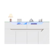 Credenza e madia LED con 2 cassetti e vani chiusi per soggiorno e sala da pranzo in MDF bianco 140 × 40 × 70 cm