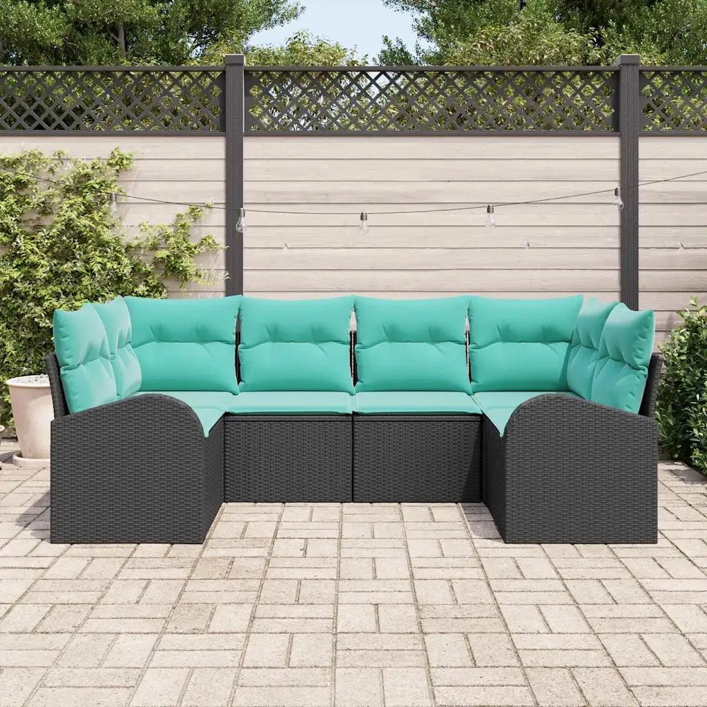 Set Divano da Giardino 6 pcs Nero e Turchese polyrattan 3354855