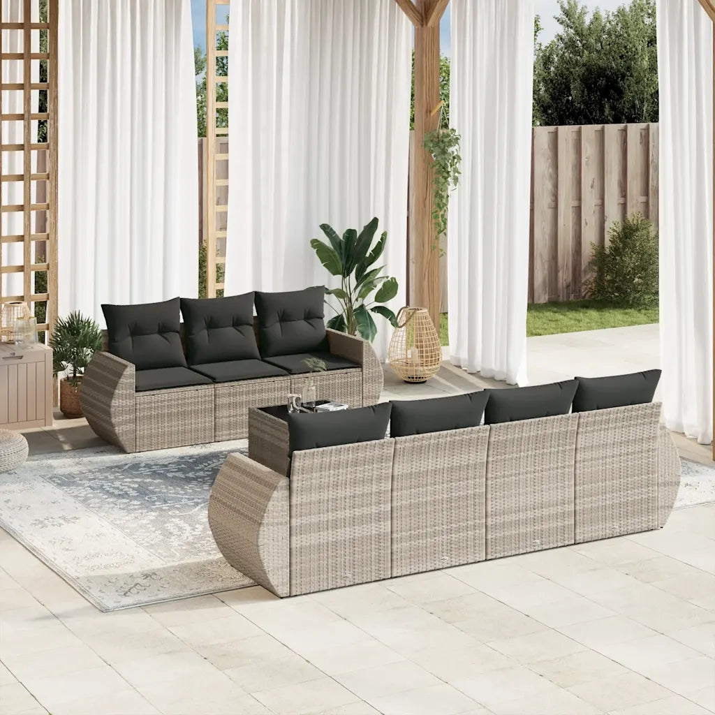 Set Divano da Giardino 8pz con Cuscini Grigio Chiaro Polyrattan