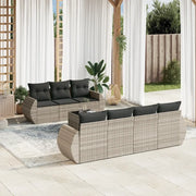 Set Divano da Giardino 8pz con Cuscini Grigio Chiaro Polyrattan