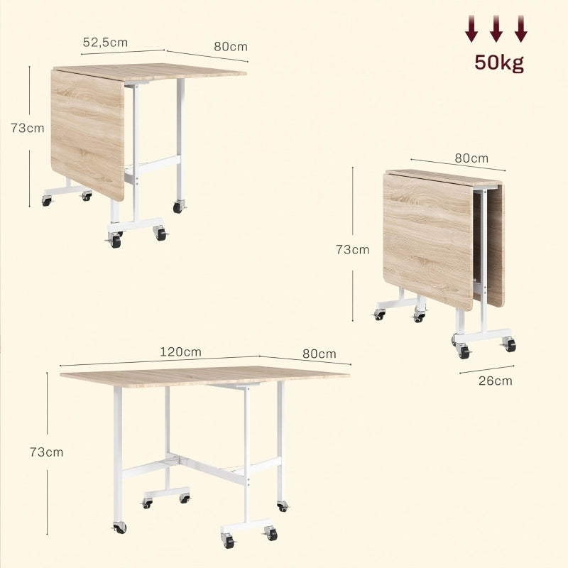Tavolo da pranzo pieghevole 120x80x73 cm espandibile in legno ingegnerizzato rovere