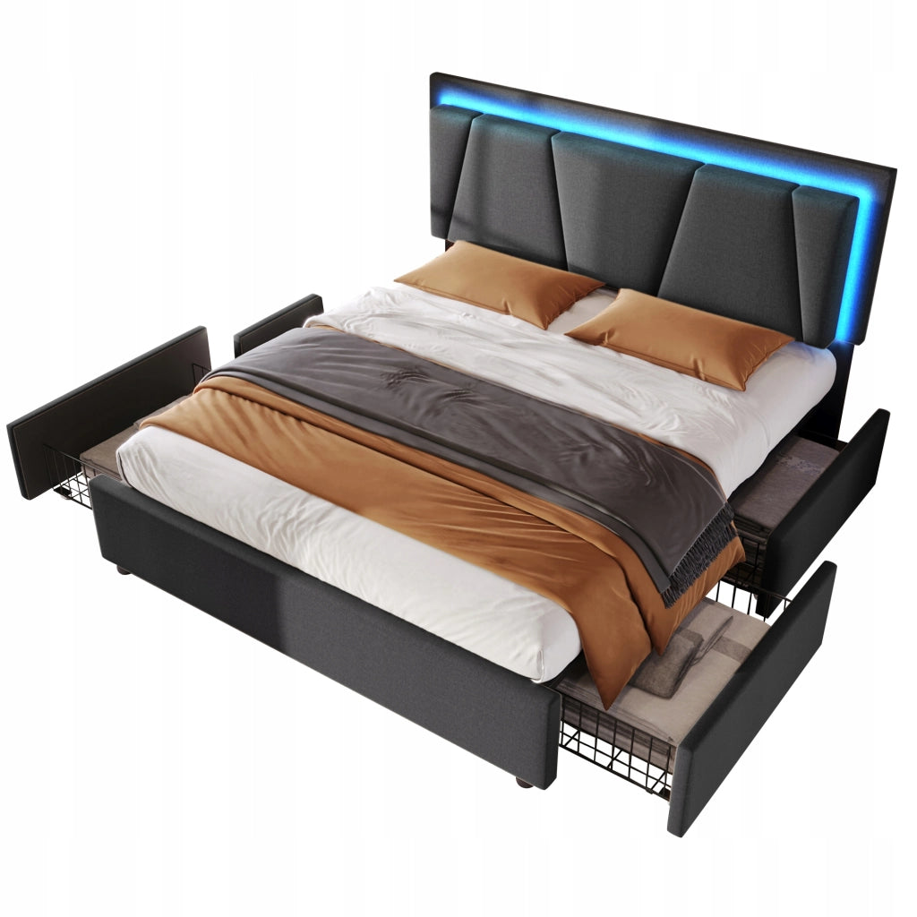 Letto singolo 140x200 - Xylo - Grigio con USB e 4 cassetti