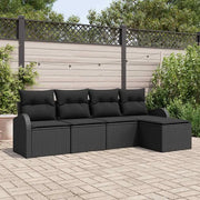 Set di divani con cuscino 5 pcs Nero polyrattan