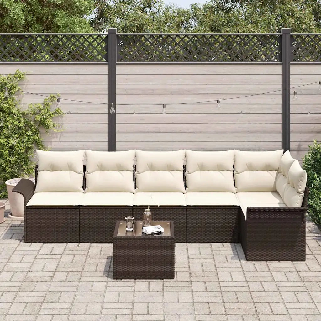 Set Divano da Giardino con cuscino 7 pcs Marrone polyrattan 3345388