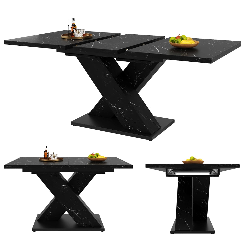 Tavolo allungabile per 4-6 persone con piano in MDF, struttura in metallo, design a x, per cucina e sala da pranzo nero