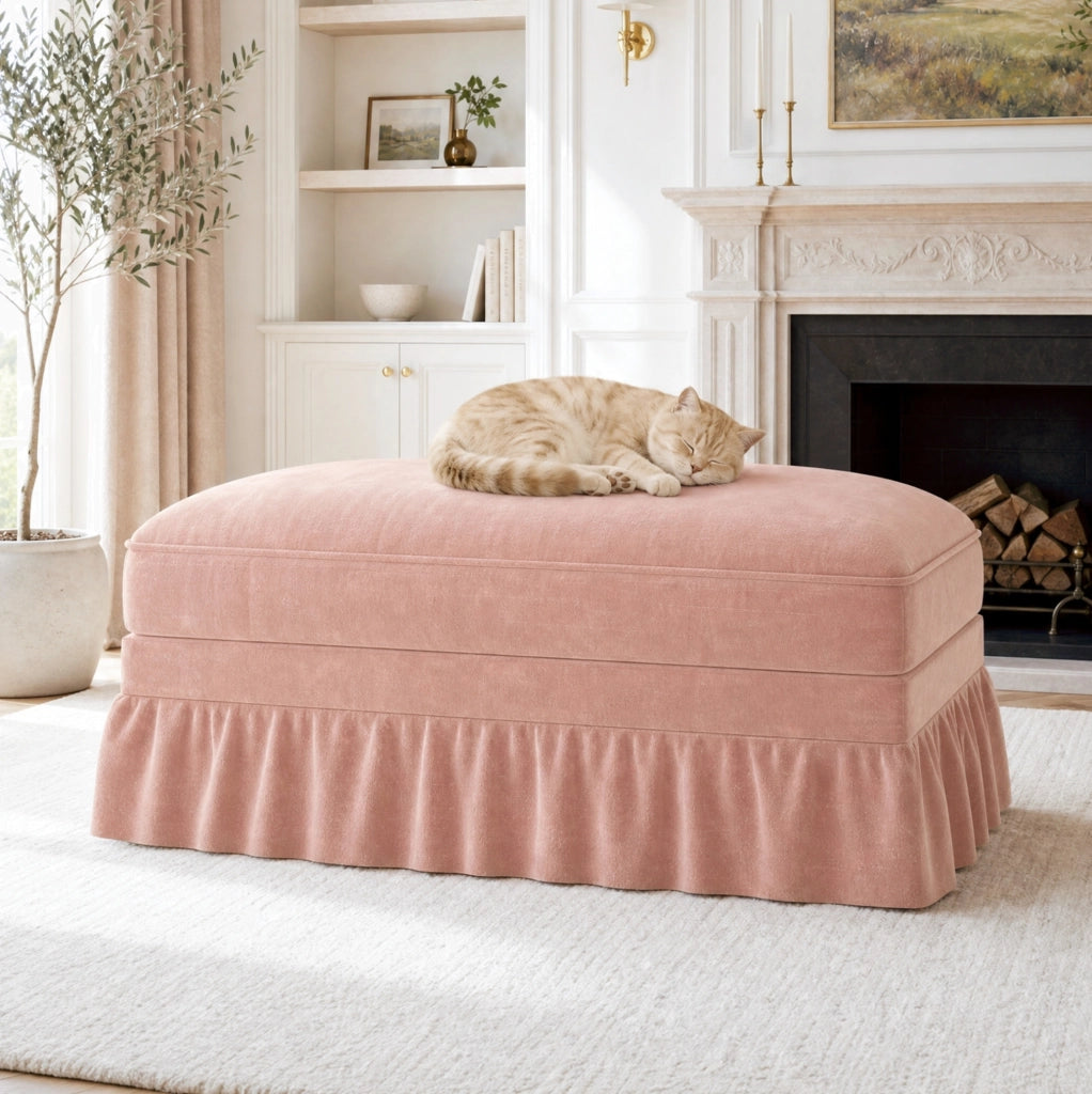 Pouf Windsor in Tessuto Chenille Rosa con Design Elegante e Versatile
