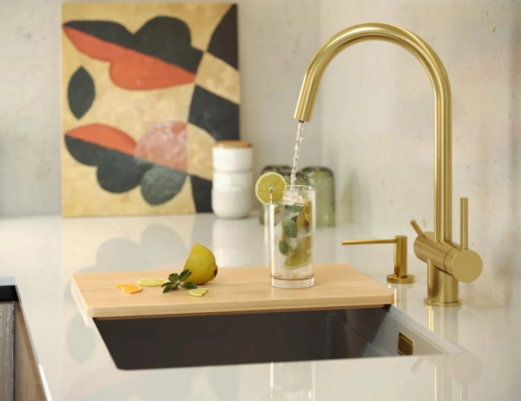 Lavello In Granito Logan 100 Beige Tappo rame spazzolato