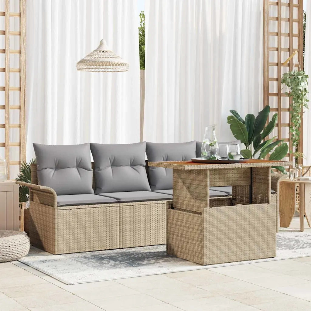Set Divano da Giardino 5 pcs Beige Poly Rattan