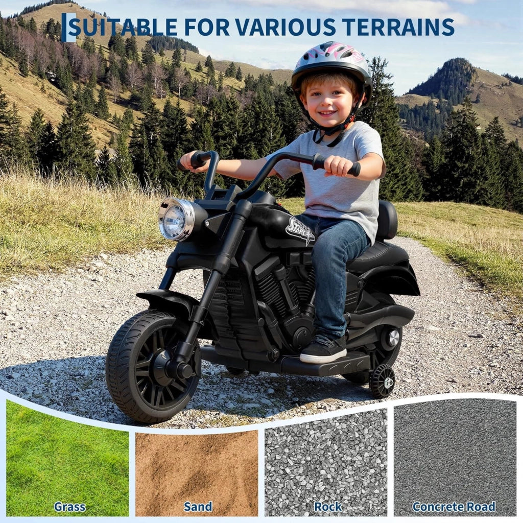 Moto Elettrica per Bambini 6V con Ruote di Supporto; Fari LED e Musica; Max 25kg; da 18 Mesi - Rosso