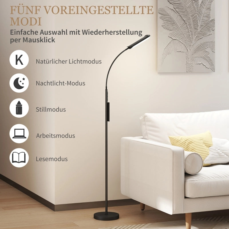 Lampada da terra LED dimmerabile con telecomando e controllo touch collo flessibile orientabile a 360° nera