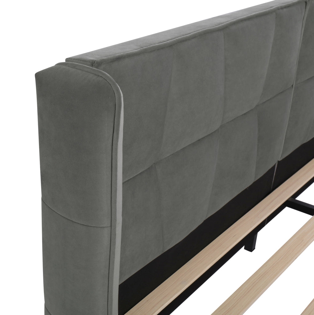 Letto imbottito 180x200 cm con rete a doghe e testiera in velluto grigio