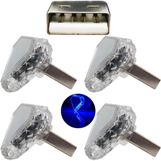 Lanterna USB Portatile - 4 Pezzi - Adatto per Auto e Powerbank - Blu - LED - Piccola e Pratica
