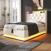 Letto singolo contenitore 90 × 200 cm con materasso LED a 360 gradi PU bianco USB e Type C