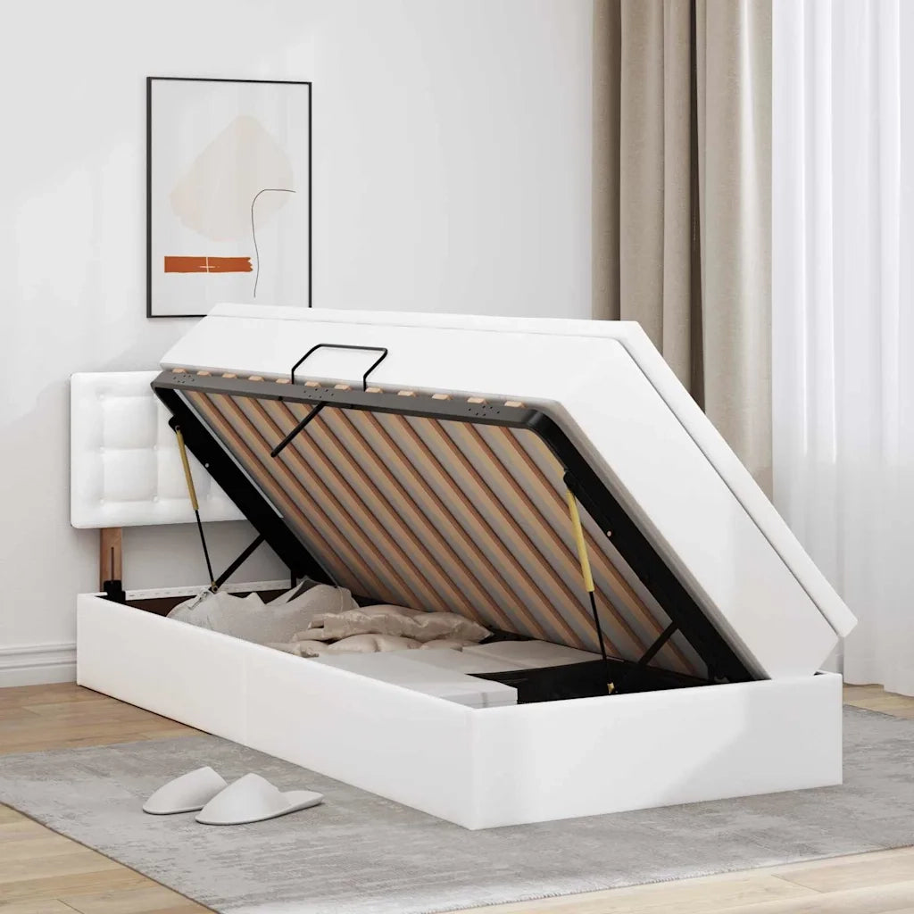 Letto con contenitore e materasso Bianco Puro 90 x 200 cm