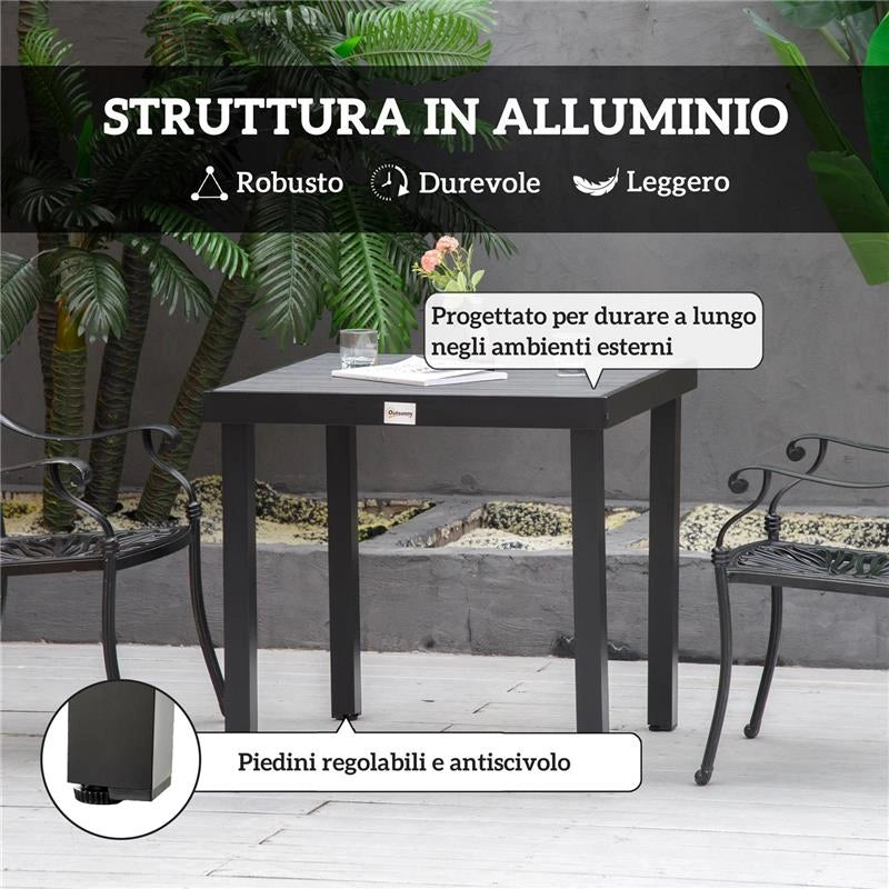 TAVOLO DA GIARDINO TAVOLA DA PRANZO EFFETTO LEGNO, 78X78 CM, NERO