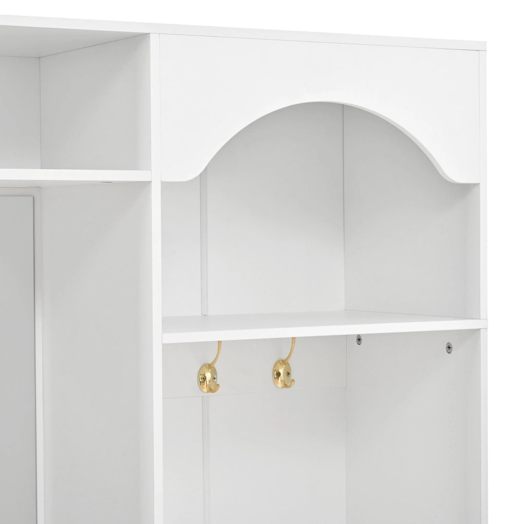 Guardaroba da ingresso bianco con specchio, panca e LED