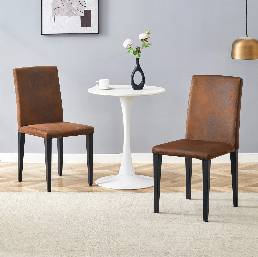 Set 2 sedie da pranzo con schienale ergonomico in tessuto marrone e gambe in metallo nero HOMVRA