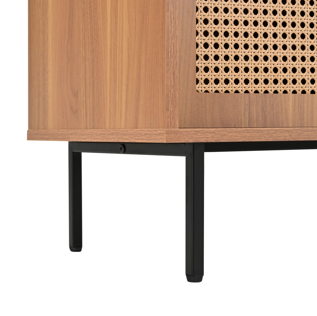 Credenza 140x37x91 cm con 2 ante scorrevoli in rattan e 3 cassetti naturale