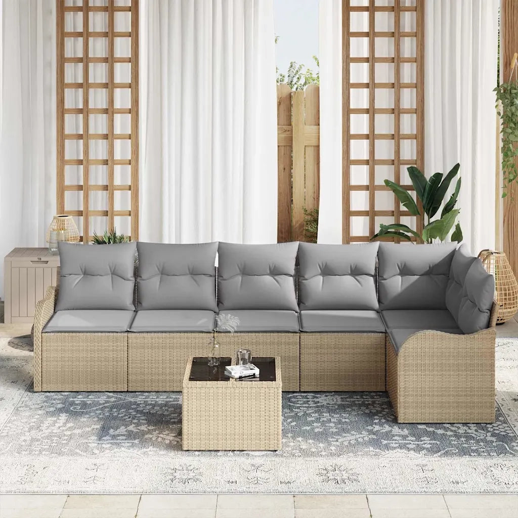 Set Divano da Giardino con cuscino 7 pcs Nero Poly Rattan