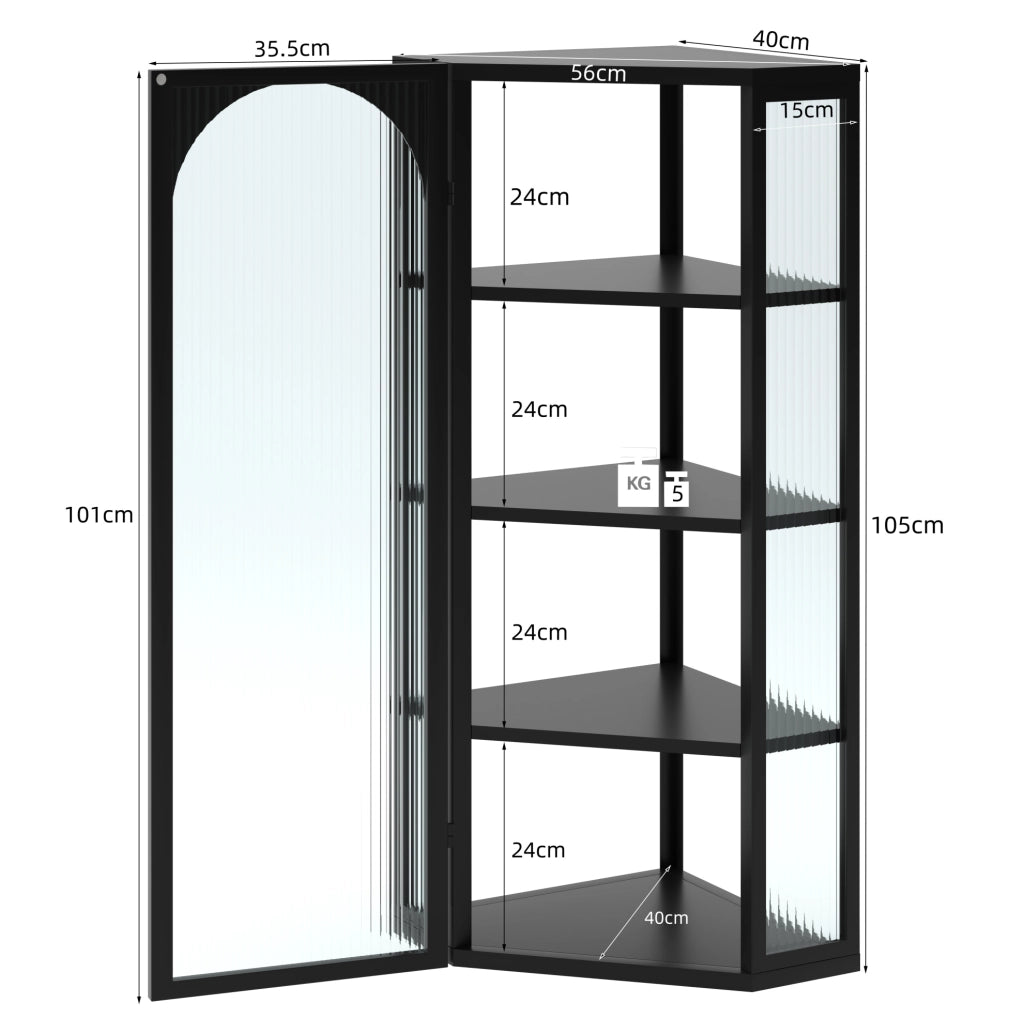 Mobile pensile da parete 56x40x105 cm con 4 ripiani in metallo e vetro temperato nero