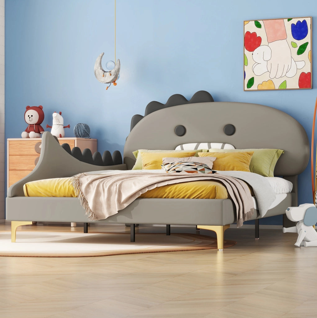 LETTO per bambini a forma di dinosauro 140x200 cm in PU grigio