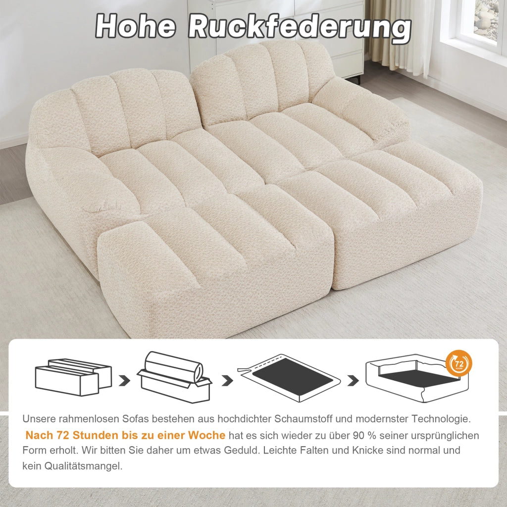 Divano angolare modulare a 2 posti senza struttura rigida in pile granulato beige bianco antiscivolo