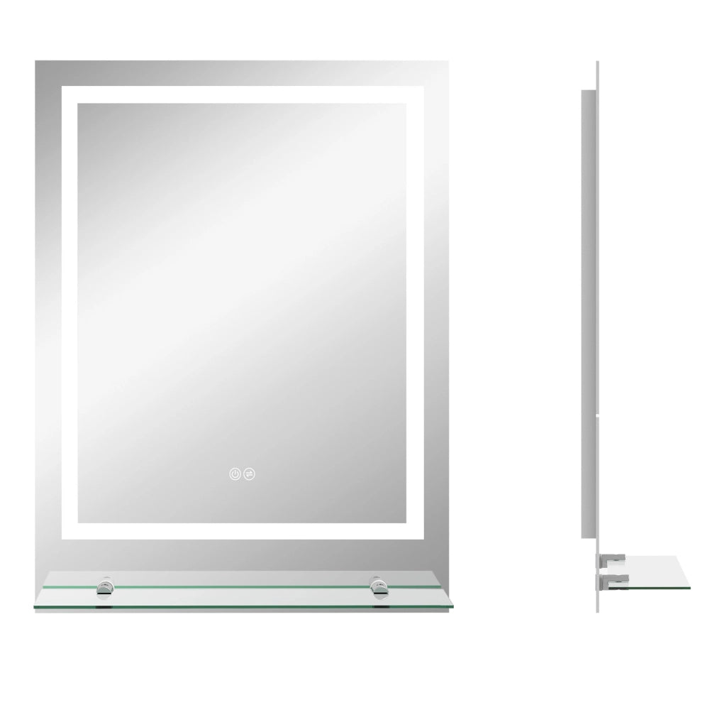 Specchio da bagno con illuminazione LED 70x50 cm, 3 tonalità di luce, antiappannamento, con mensola e interruttore touch, protezione IP44