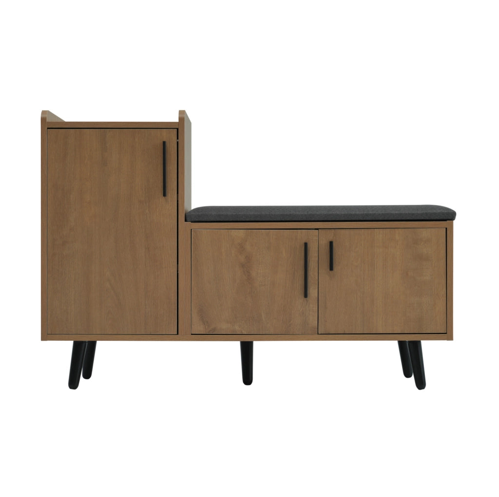 Panca Porta Scarpe Moderna con Tre Ante e Maniglie Asimmetriche in Metallo, 100x34x69 cm, Colore Naturale
