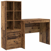 Scrivania | Tavolo da Ufficio con cassetto con lo scaffale 2 pz Legno vecchio