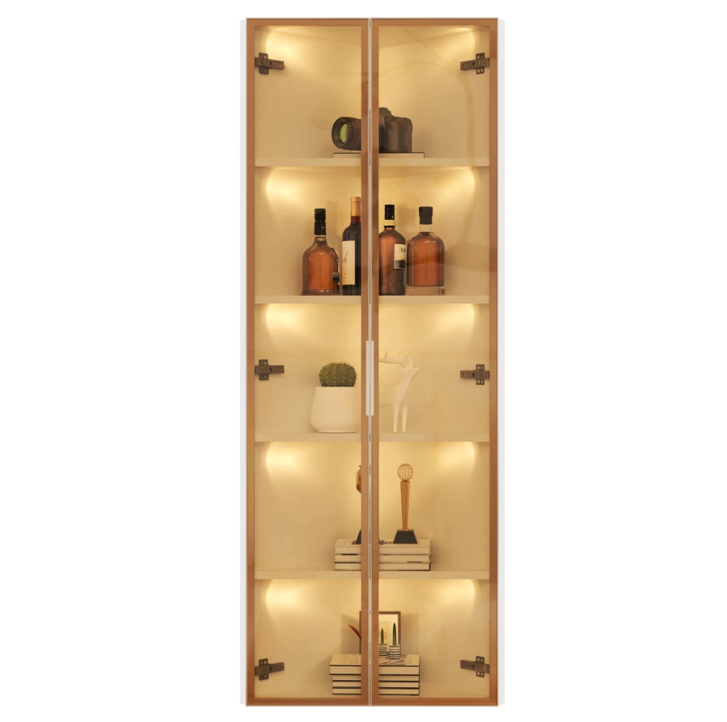Vetrina angolare 62x35x160 cm con LED integrati; vetro temperato e MDF; bianco