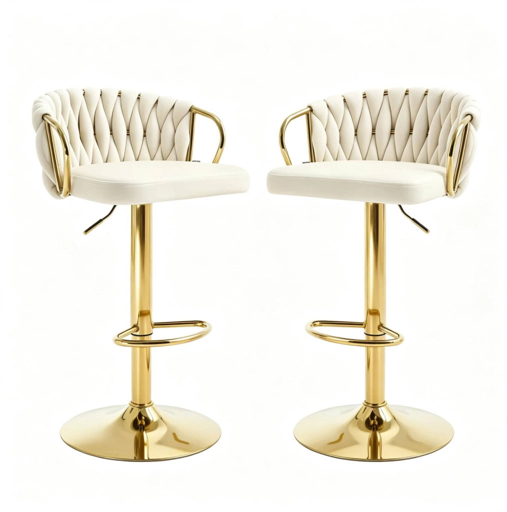 Set di 2 sgabelli da bar in velluto crema, regolabili