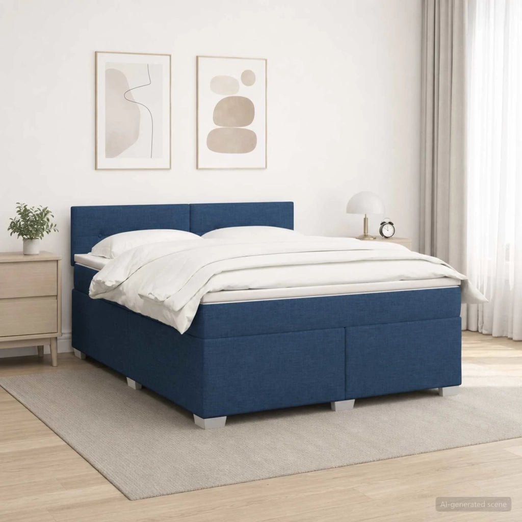 Letto con Box Spring, Materasso e LED Blu 160 x 200 cm Tessuto 3451986