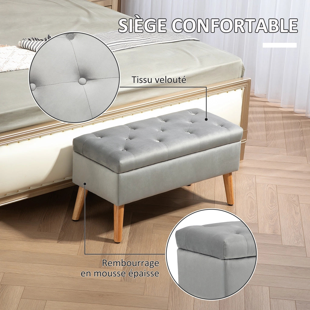 Panca contenitore con cuscino effetto velluto ¨C Xylo ¨C grigio 80x35x42 cm