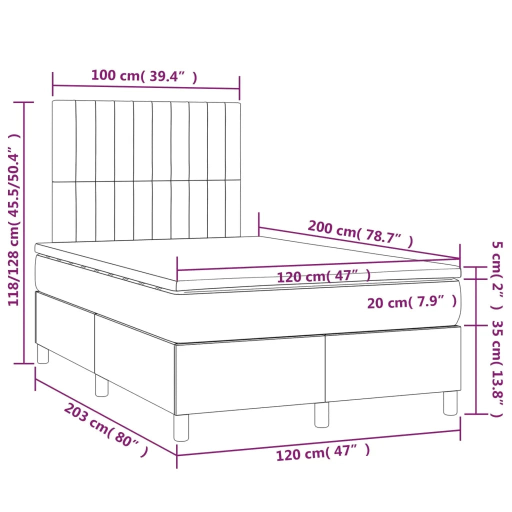 Letto a Molle con Materasso e LED Tortora 120x200cm in Tessuto 3135025