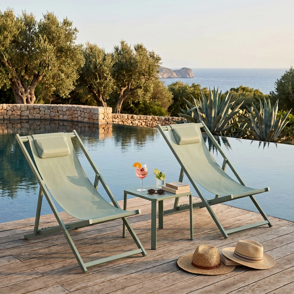 Mezzaluna - Set di 2 sdraio pieghevoli 59x97x104 cm da giardino in alluminio e textilene salvia