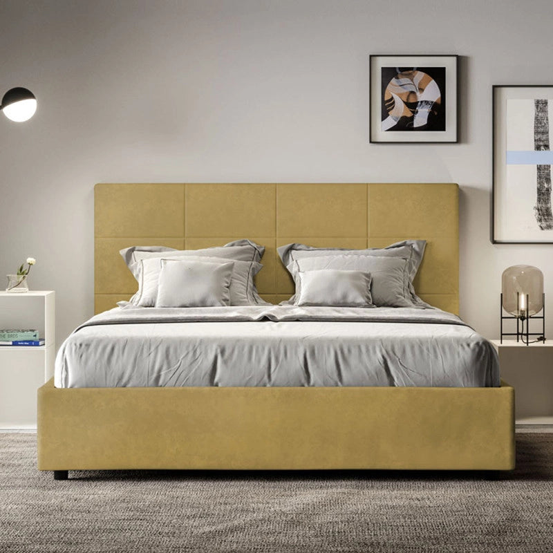 Letto imbottito Piazza e mezzo 130x210 cm Mika - Con rete,Microfibra,Ocra