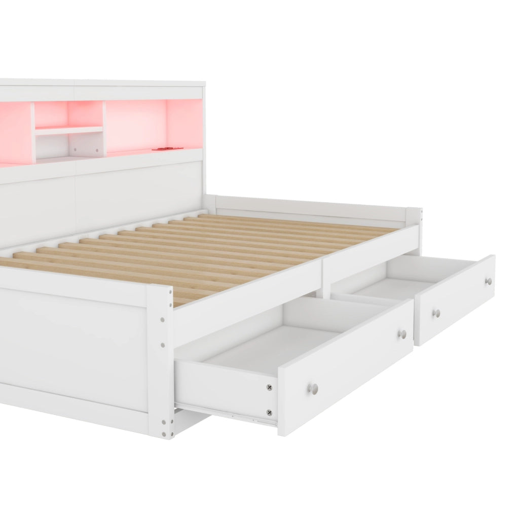 LETTO Daybed 90x200 cm con 2 cassetti, USB e LED Bianco