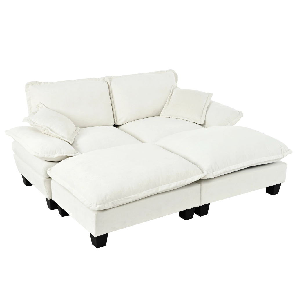 Divano Angolare Modulare con 2 Ottomane e Cuscini ¨C MINIMAL ¨C Chenille Beige